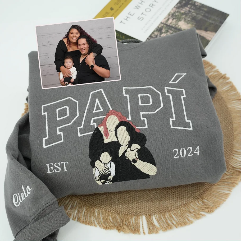 Sweat-shirt personnalisé avec portrait de papa, sweat à capuche avec photo brodée avec papa Est, cadeau personnalisé pour la fête des pères, chemise avec portrait pour papa
