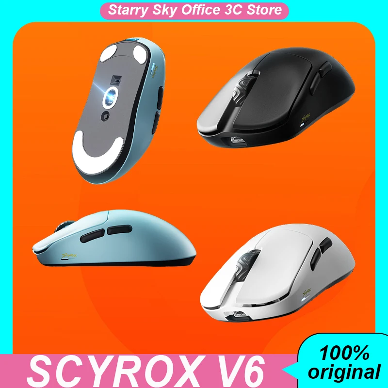 SCYROX V6 Wireless Mouse Dual Mode Pixart3950 Sensor 8k Low Latency Lightweight Ergonomics Customized Gaming Mouse Laptop Gift