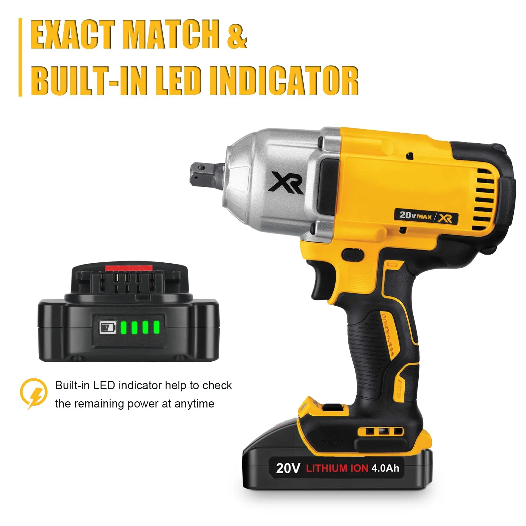 Batteria DCB204 di aggiornamento da 2 pacchi 20V Dewalt 4.0Ah per batterie agli ioni di litio Dewalt MAX XR, per batterie DCB200 DCB201 DCB203 DCB206