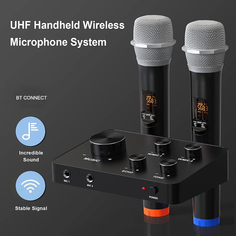 HD Microphone Karaoke Mixer Microfono UHF Dynamic Two-Button Wireless Microphone SoundBar Speaker Hi-fi Amplifier Karaoke Mixer