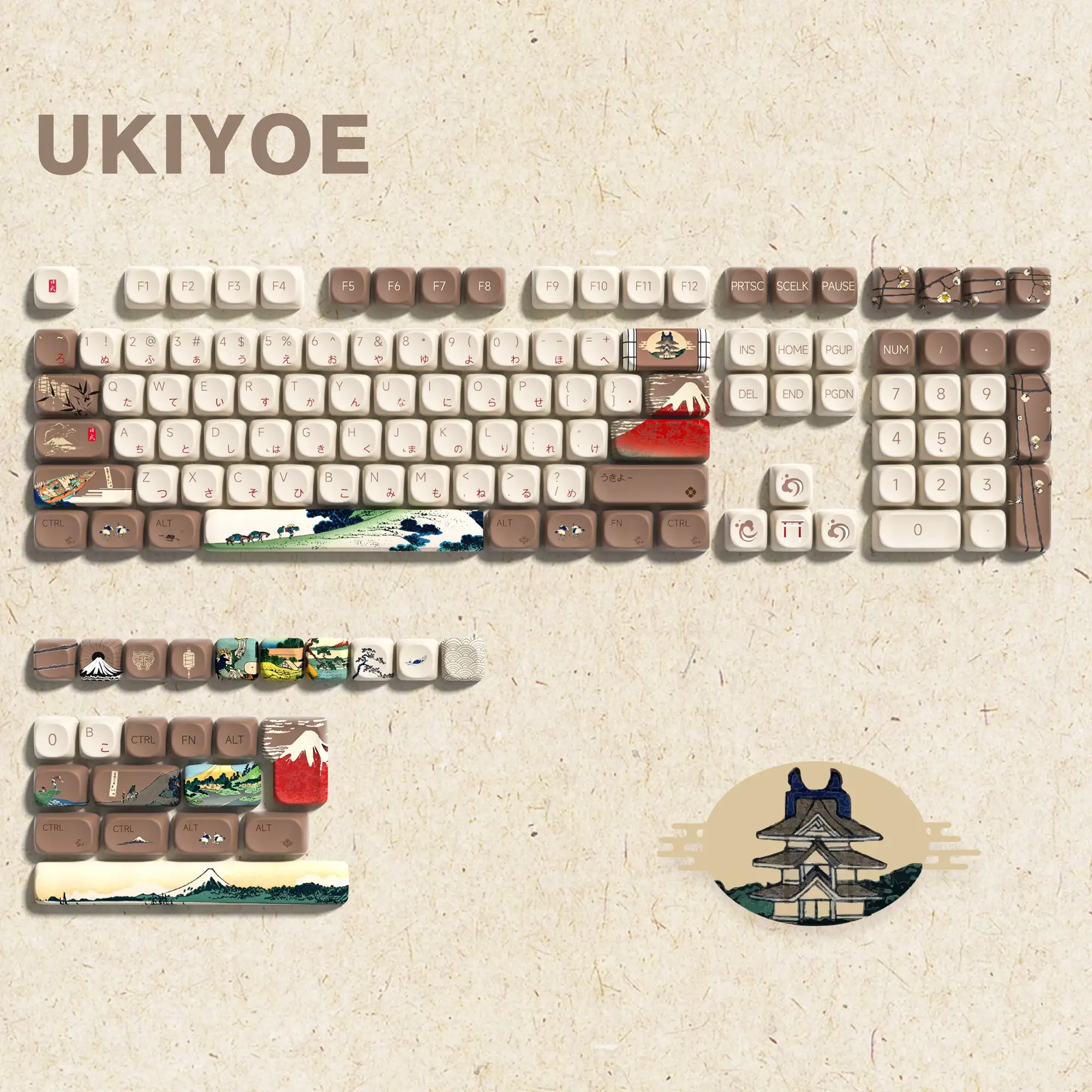 مجموعة أغطية مفاتيح Womier 132 Keys MOA Profile UKIYOE Dye-Sublimation PBT لمفاتيح Cherry Gateron MX لوحة مفاتيح الألعاب الميكانيكية #6