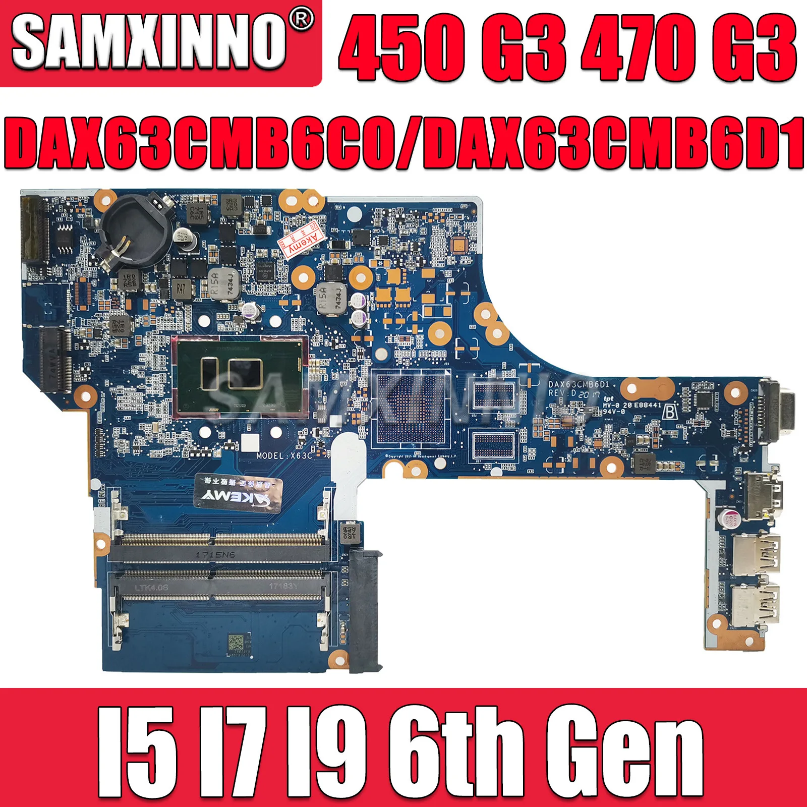 

SAMXINNO For HP Probook 450 G3 470 G3 Laptop Motherboard DAX63CMB6C0 DAX63CMB6D1 Mainboard with I3-6100U I5-6200U I7-6500U CPU