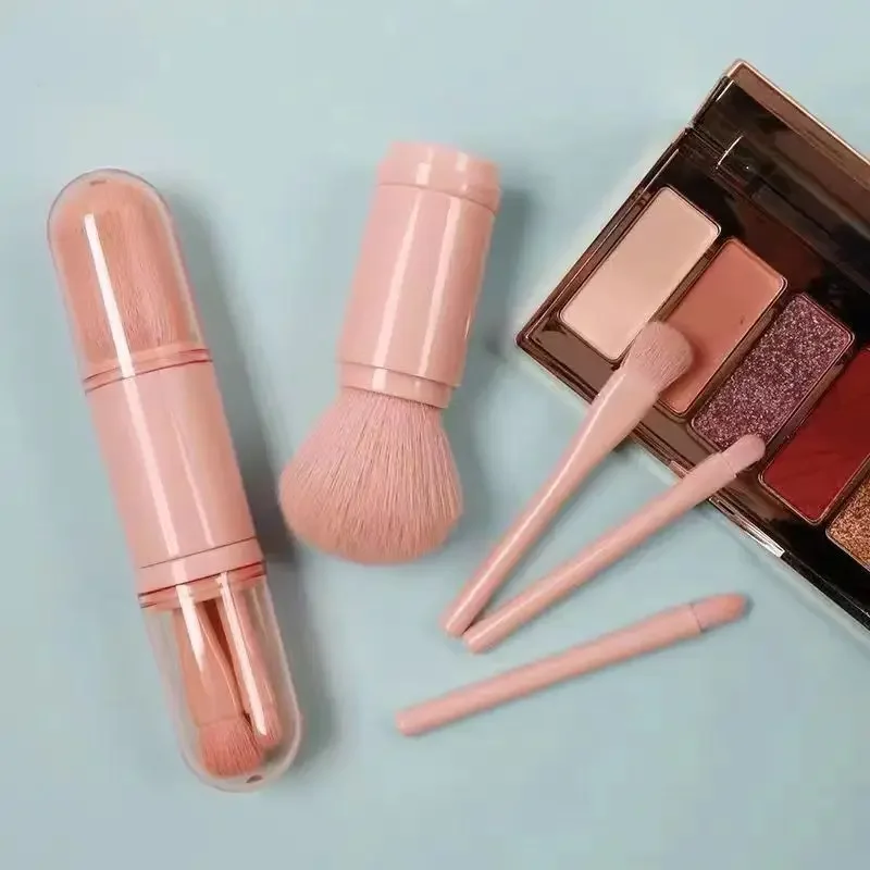 4-in-1 Telescopic Makeup Brush Set Portable Travel Makeup Brushes Set Eyeshadow Loose Powder Mini Makeup Brush Beauty Tools