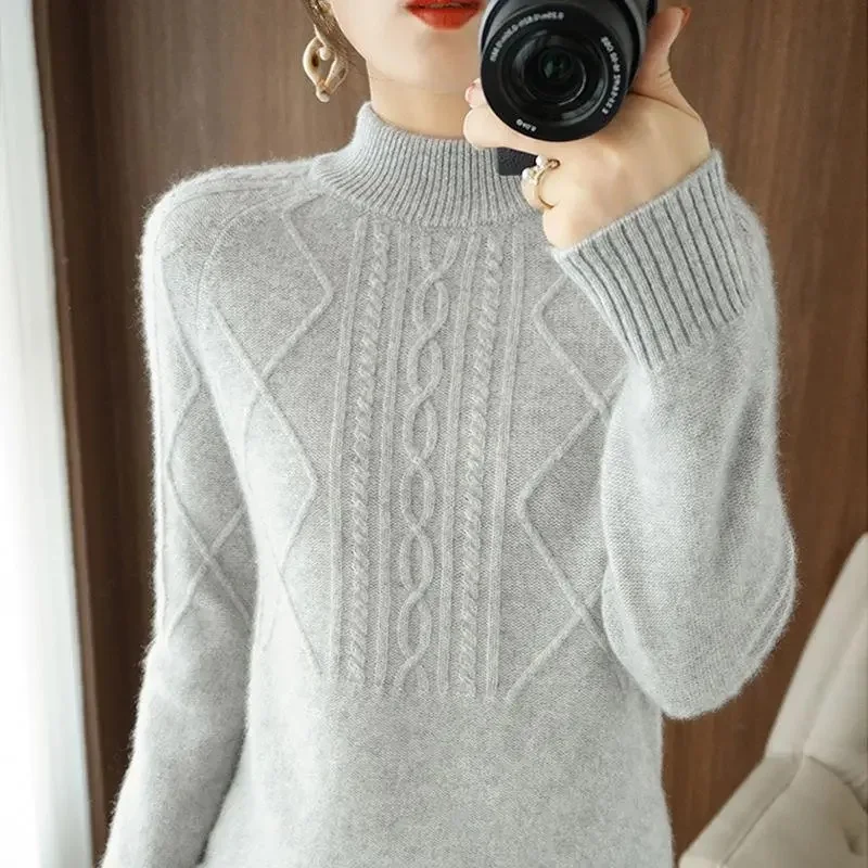 2023 Autumn Winter Thick Sweater Women Knitted Ribbed Pullover Sweater Long Sleeve Turtleneck Slim Jumper Soft Warm Pull Femme