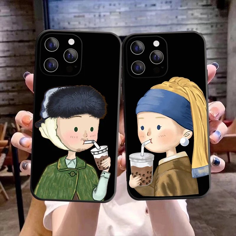 

Funny Catoon Van Gogh Phone Cover For iPhone 11 12 13 14 15 16 Pro Max X XR XSMax 16Plus 13Mini Mona Lisa Soft Silicone TPU Case