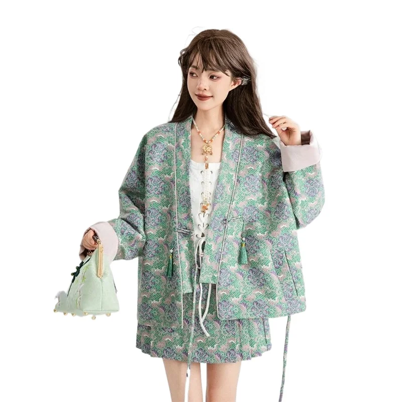 

Jacquard Song Brocade Coat for Women A New Chinese-style Ancient Style Two-piece Set Outerwear A New Heavy-duty Colored Sati