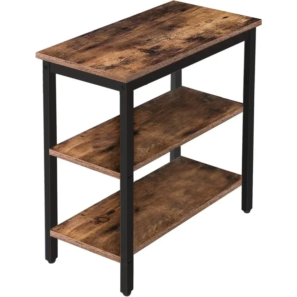 

Simple Rustic Side Table with 3-Tier Storage Shelf, Narrow Nightstand for Small Spaces, for Living Room, Bedroom,Easy Assembly