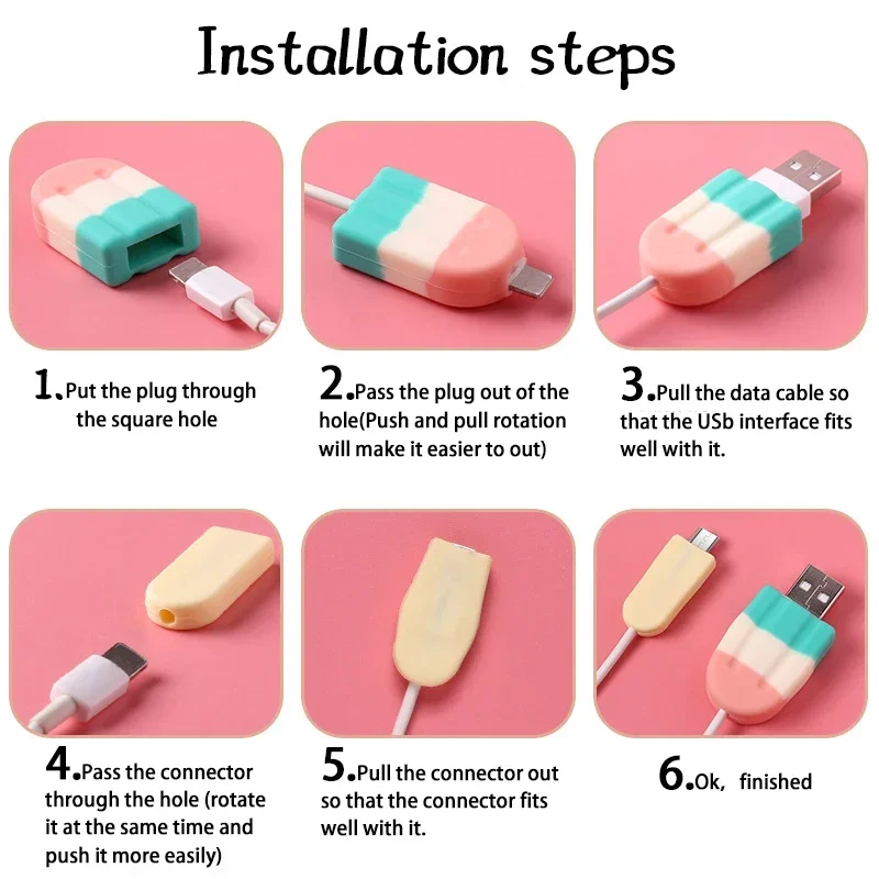 【Fast Ship】Ice Cream USB Charger Protector Cord Cable Protector Case Cable Winder Cover Compatible For Android/iPhone Cable