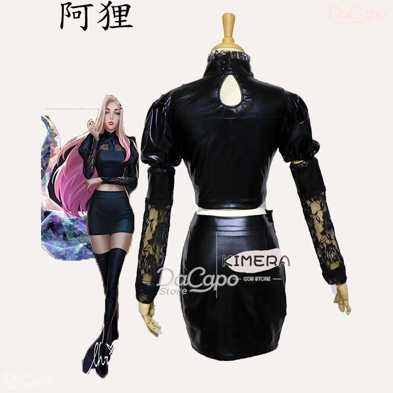 Game LOLl Ahri KDA The Baddest Cosplay Costume Wig Ears Anime The Nine Tailed Fox Tail Sexy Woman Outfit Halloween Black Uniform view 4