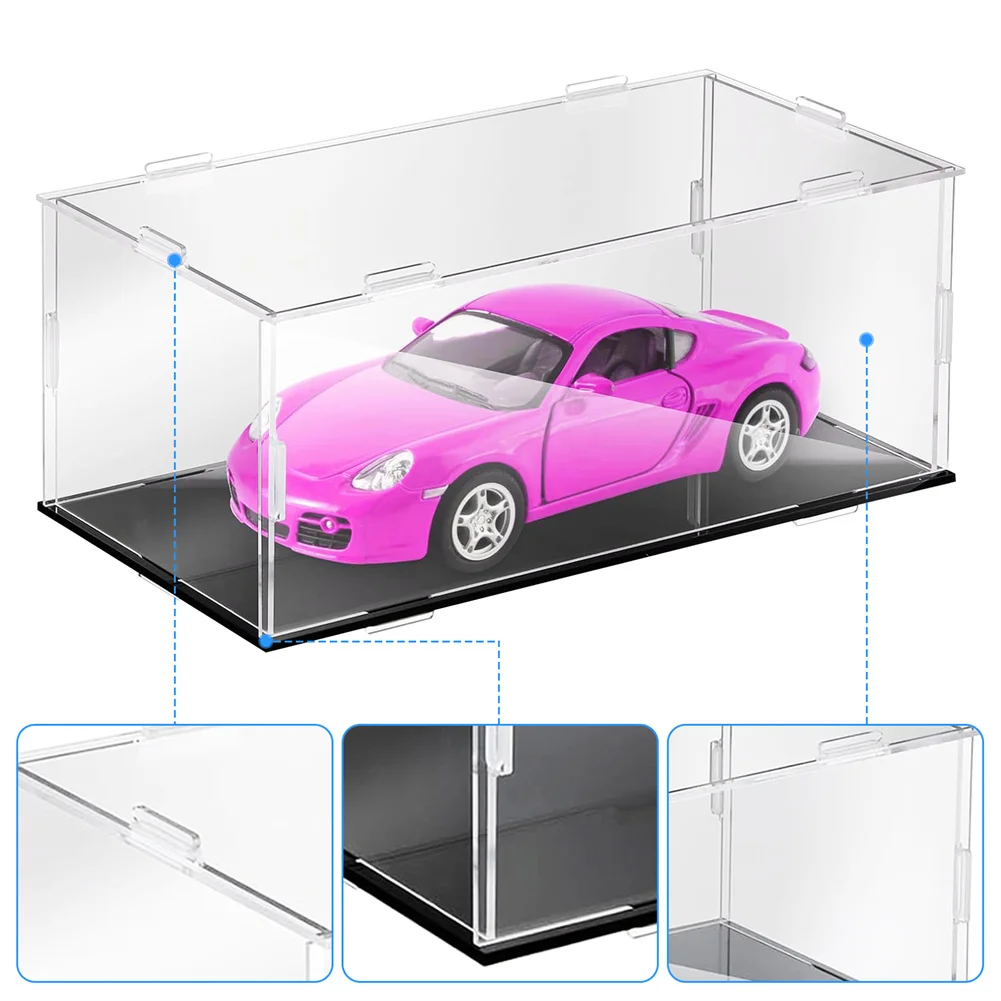 Acrylic Display Case 1: 18 Model Car Display Case with Black Base Clear Storage Stand Box for Car Toy Collectibles