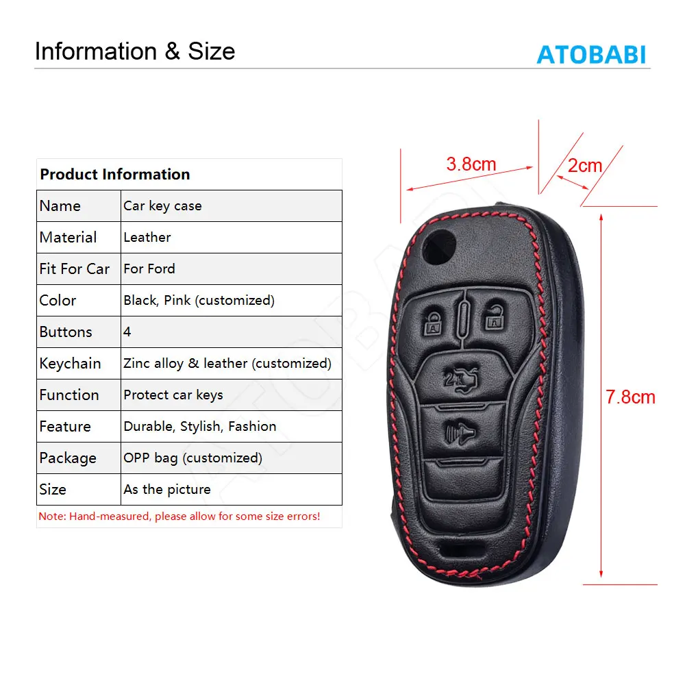 Leather Car Key Cover Bag For Ford Fusion 2013-2016 F-150 F-250 F-350 F-450 2022 2023 2024 Flip Remote Fob Protector Case Holder