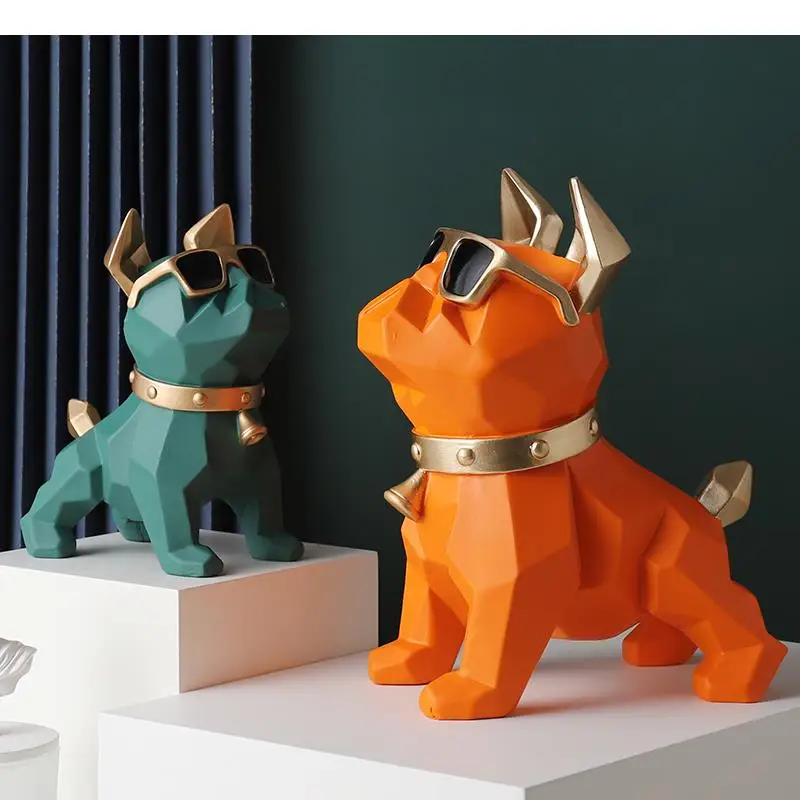 

Solid Color Resin Statue Sculpture Home Geometric Bulldog Statue Decoration Living Room Sculpture Decorations Household Items