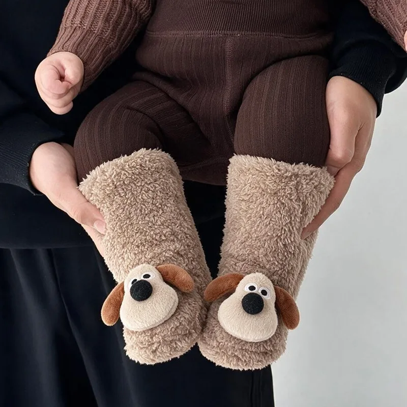 New Winter Baby Cute Dog Socks Thick Warm Long Socks for Toddler Autumn Winter Plush New Born Anti-Slip Socks Baby Christmas Gif