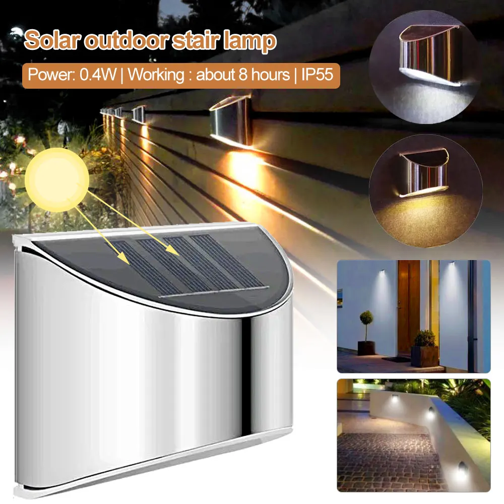 2/4Pcs LED Solar Wall Lamp Staircase Light Stainless Steel Security Step Light Outdoor Waterproof Patio Pathway Stair