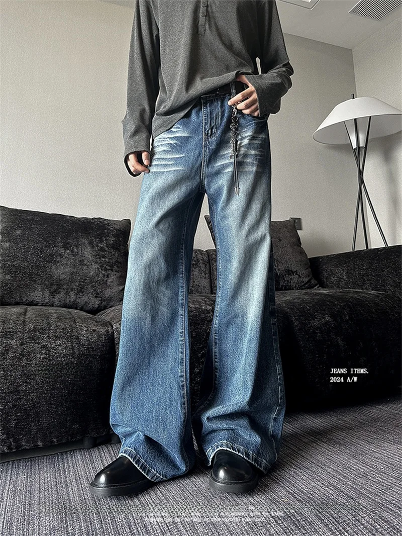 

American Retro Cleanfit Knife Straight Leg Jeans Men's High Street Loose Fit Long Trousers Trendy Winter Autumn Jeans