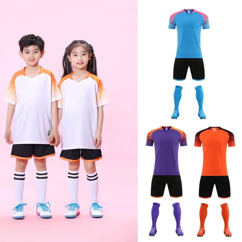 

Customized Children's Football Kit Soccer Team Jersey Sets Blank Sports Suit Quick Drying Fabric Uniform