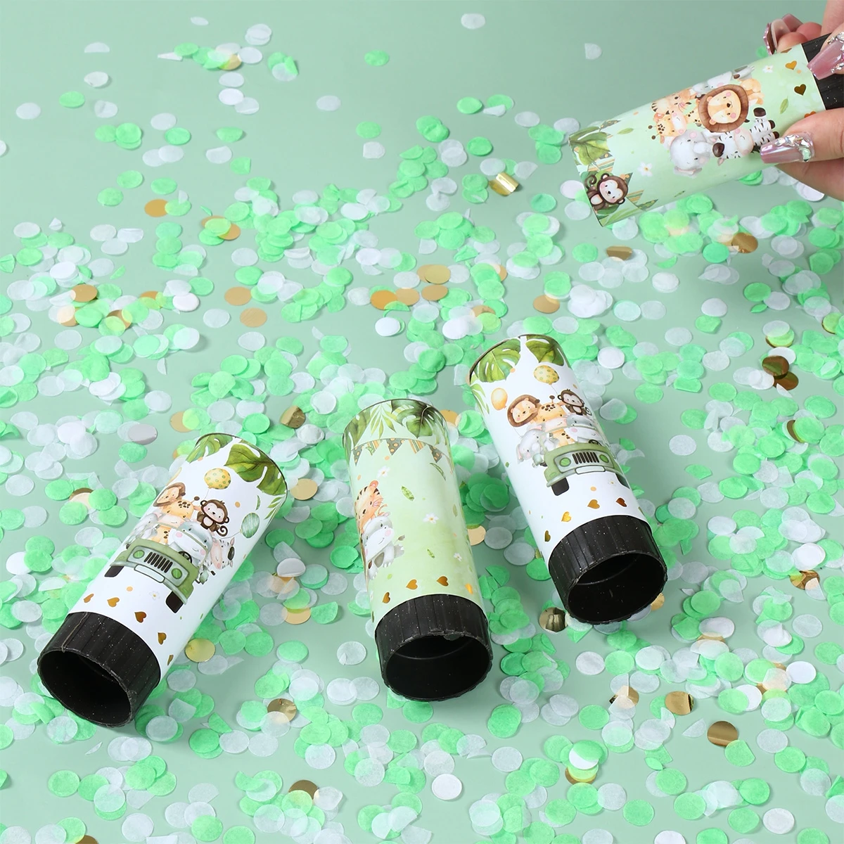 Jungle Animal Spring Fireworks Handheld Spring Confetti Cannons Celebration Birthday Party Decor Kids Wedding Party Supplies