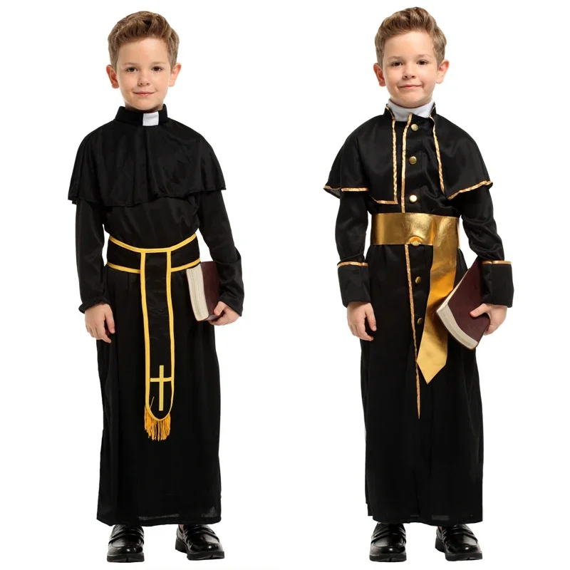 Christian Missionary Father Priest Costume for Boys Nun Costumes for Girls Kids Child Easter Purim Halloween Fancy Dress