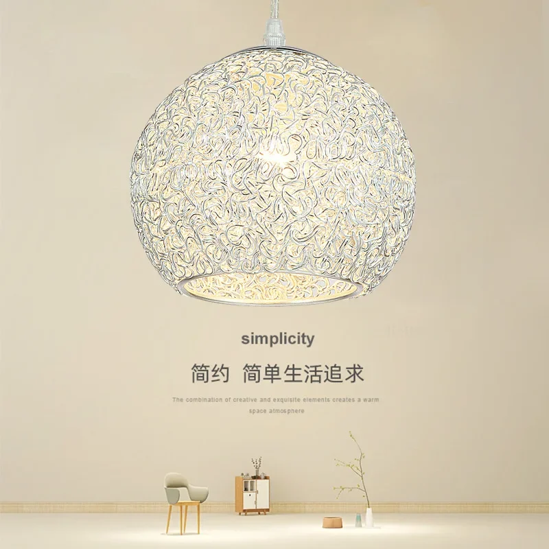 

Restaurant Chandelier Simple Bedroom Study Bedside LED Art Chandelier Bar Balcony Aisle Light 15CM Aluminum Wire Ball Chandelier