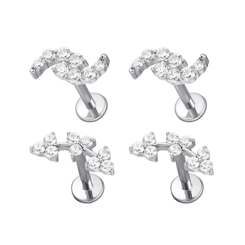 

2 Pcs G23 Titanium Internally Threaded CZ Ear Cartilage Tragus Helix Daith Earrings Dangle Stud Flat Back Piercing Body Jewelry