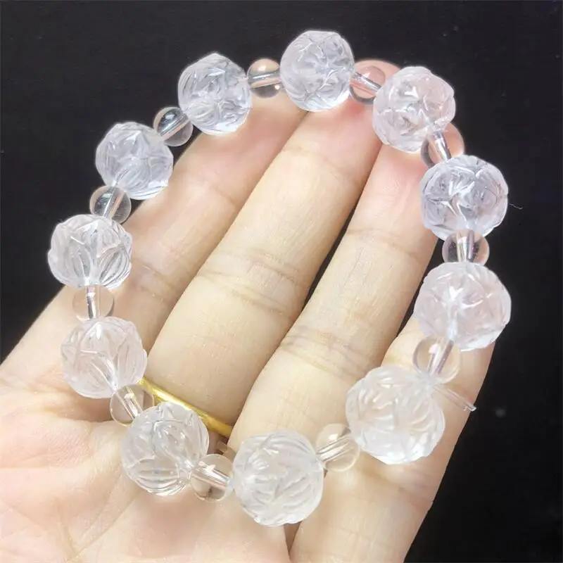 12MM Natural Clear Quartz Lotus Bead Bracelet Pendant Fengshui Healing Wealth Beads Crystal Birthday Lucky Gift 1pcs