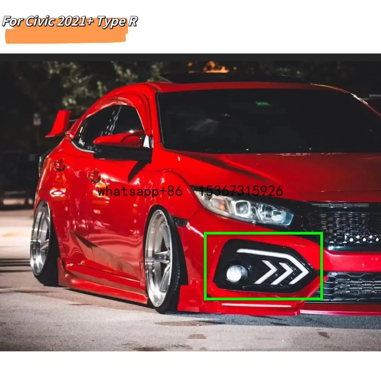 

MRD Front Bumper Light for Honda Civic Coupe 2021+ Type R Led Daytime Running Light Drl Turn Signal Fog Lamp Cover