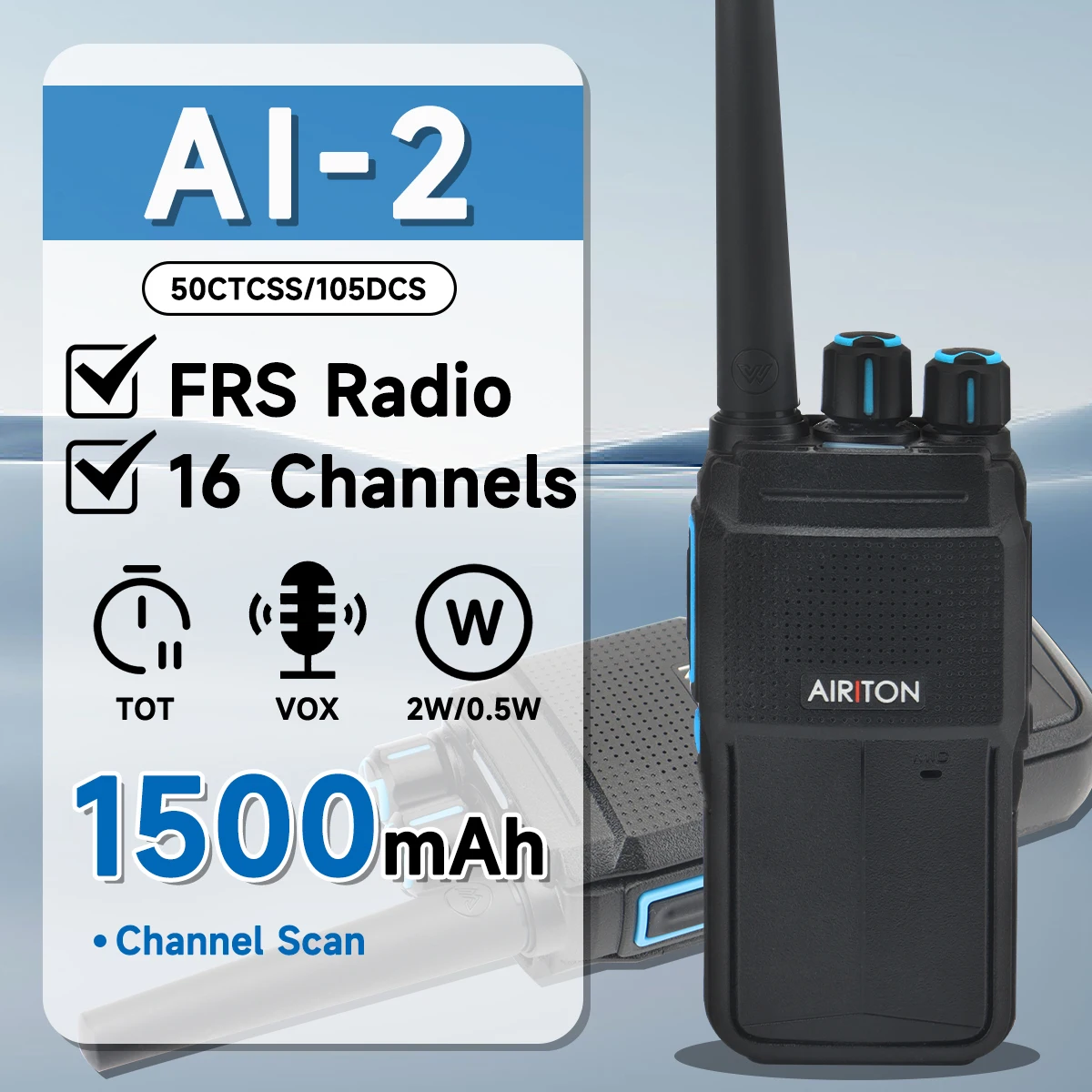 

AIRITON AI-2 FRS Walkie Talkie 16 Channels 1500mAh battery VOX Hands Free TOT For Camping Two Way Radio