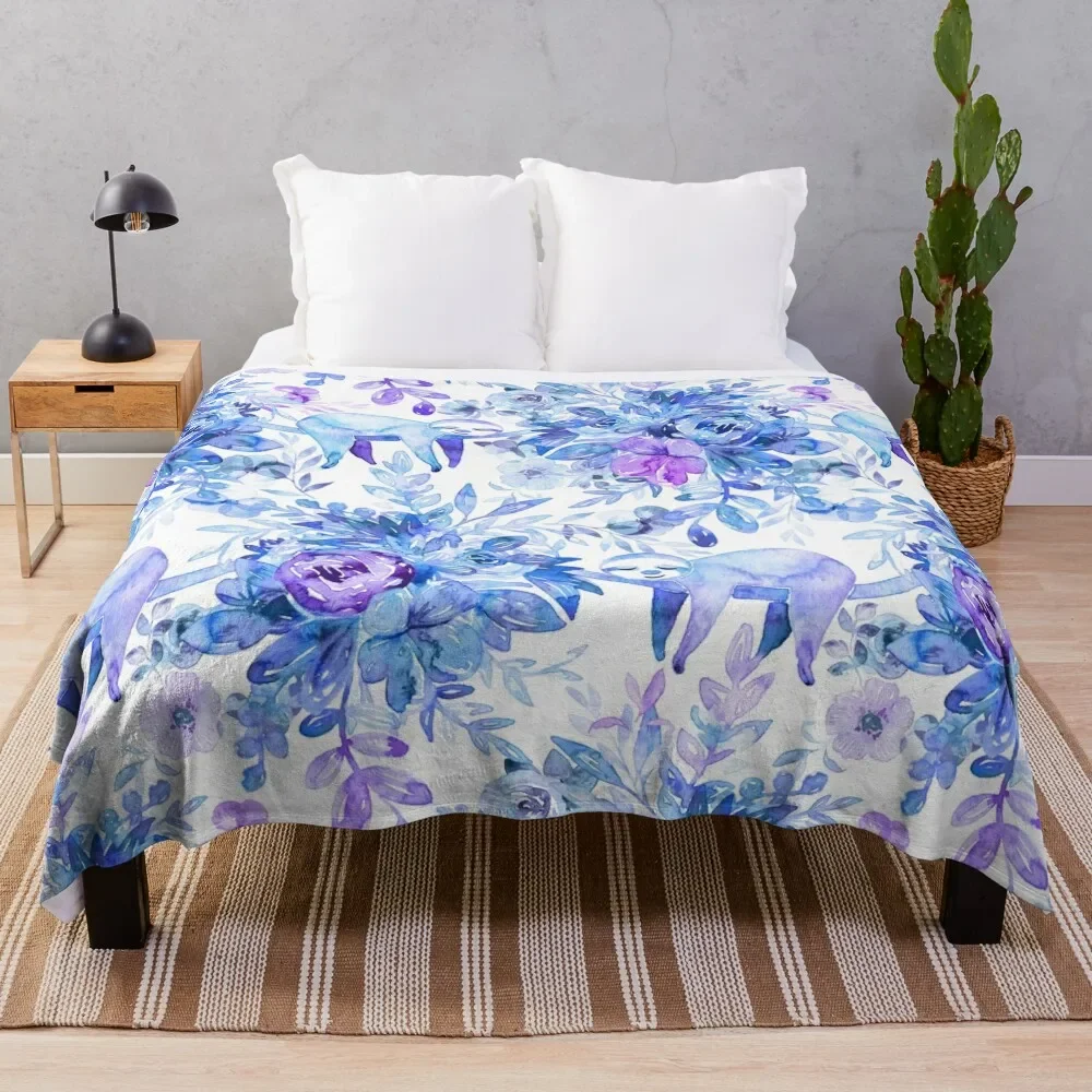 

Sleepy Sloths in Purple Plants Throw Blanket Stylish Warm Blanket for Living Room Bedroom
