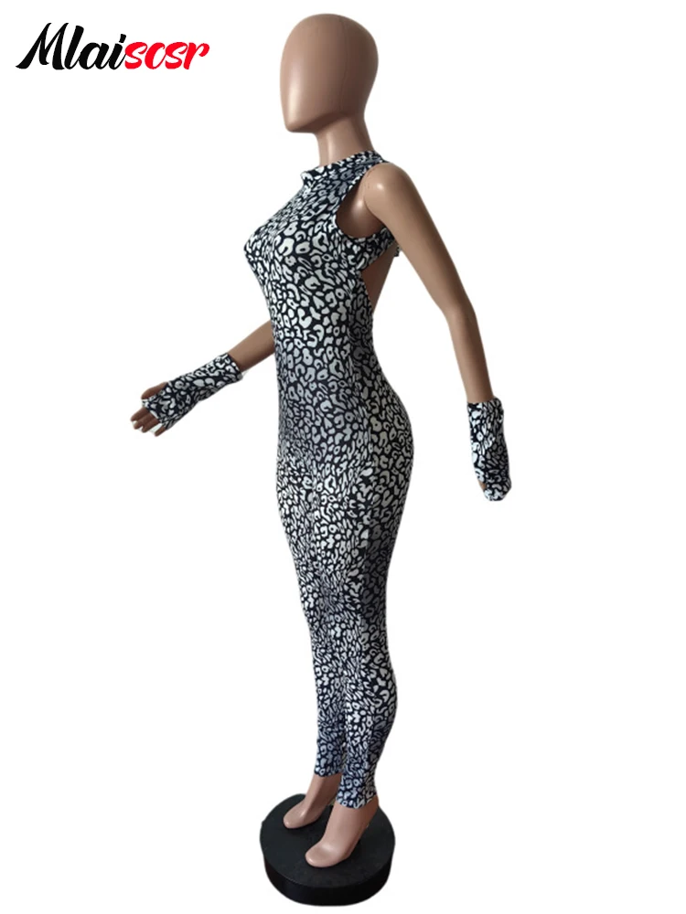 Mlaiscsr Backless Leopard Print Sleeveless Bodycon Jumpsuit Women Sexy Night Club Summer Workout Peach Buttocks Fitness Rompers