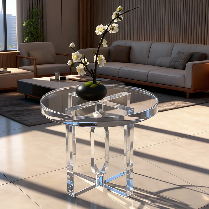 Modern Simple Design Acrylic Round Coffee Table Transparent Acrylic Sofa Side Table High Class Acrylic Small Table