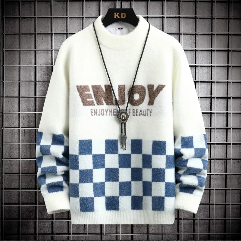 

Sweaters men 2023 winter korean style mens warm sweater mens fashion plaid sweaters autumn Men's wool pullovers male MY7115