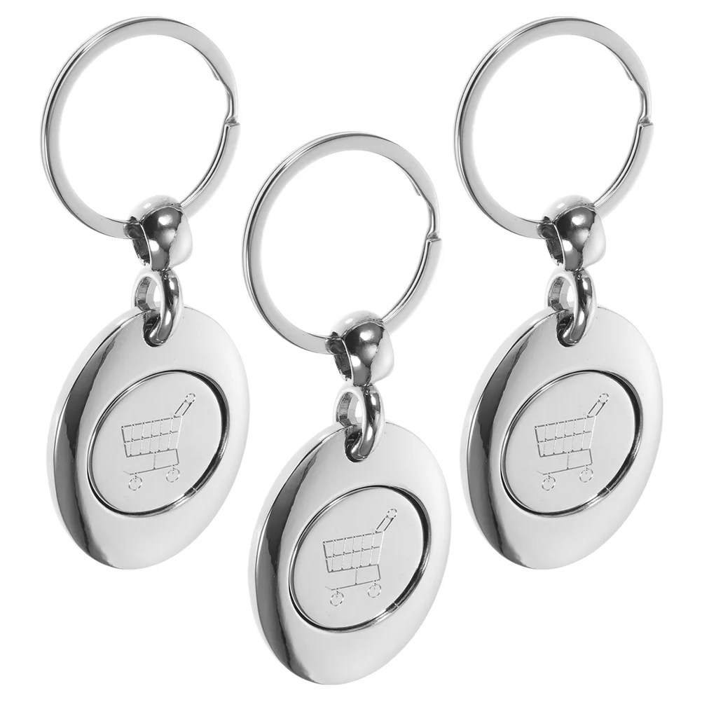 

3 Pcs Rings Token Keychain Foldable Dolly Shopping Cart Metal Trolley Coin Carabiner