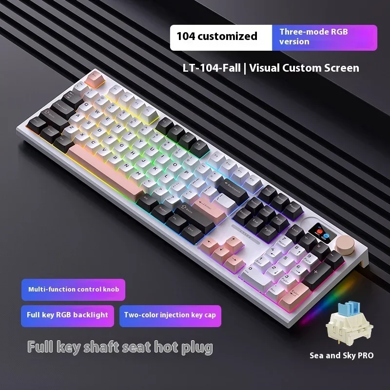 Lt104 2.4g Bluetooth Three Mode Mechanical Keyboard Backlight Display Flexible Diy Customizationgame Keyboard Shaft Hot Plugging