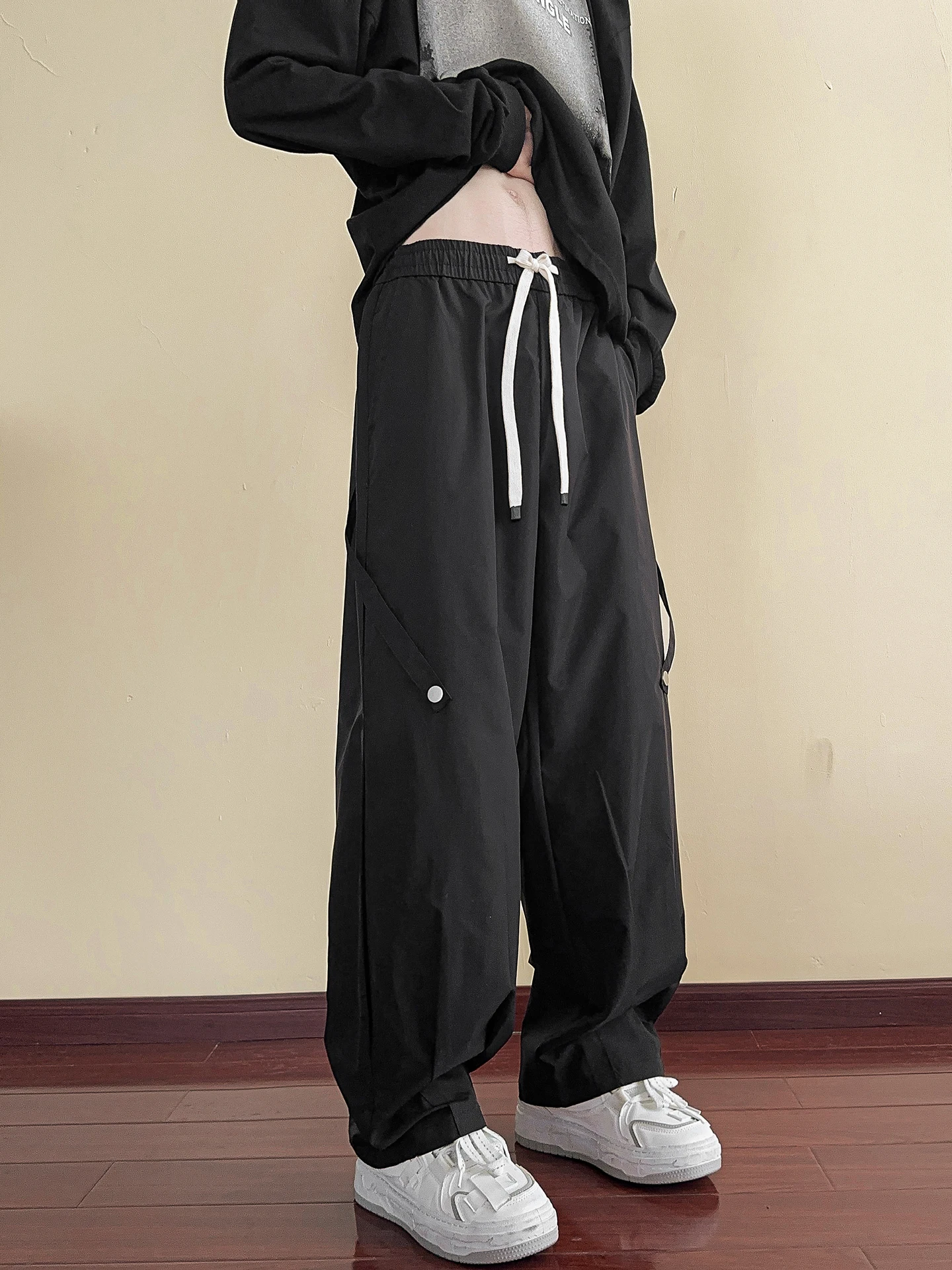 

American Sle Paratrooper Men's Summer Casual Pants Pleated Wide Leg Trendy Versatile Workwear Trousers Straight Cut Long Pants