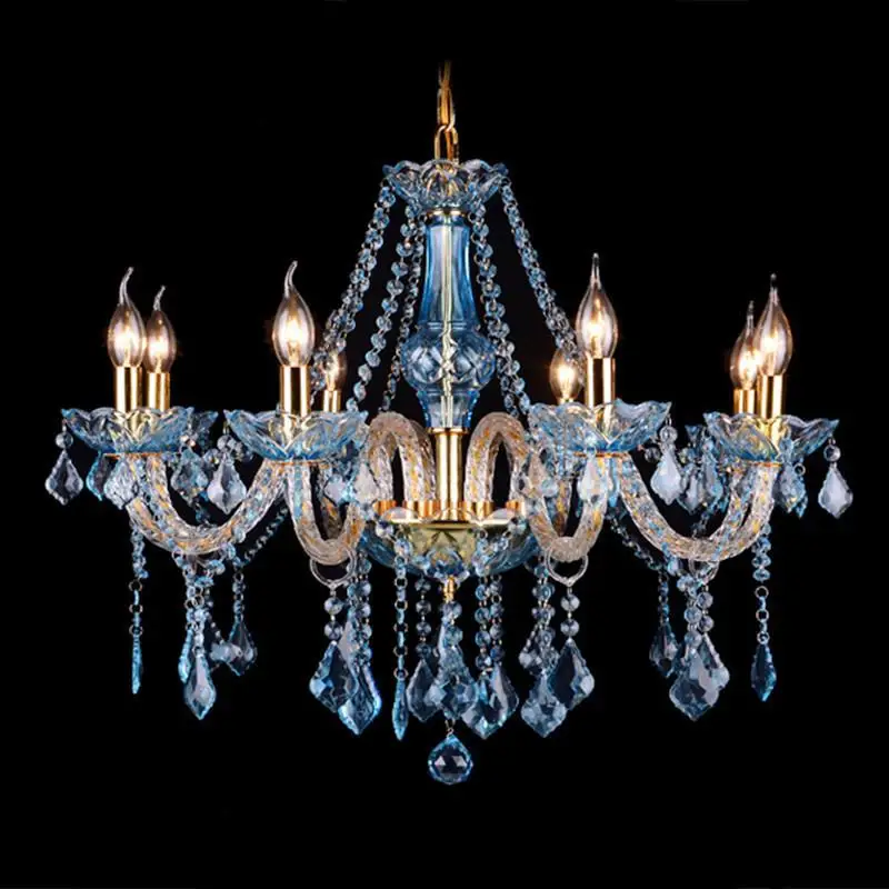 dressing room Blue crystal chandelier for Foyer light French Restaurant luxury Chandelier E14 led home hang lighting candelabro