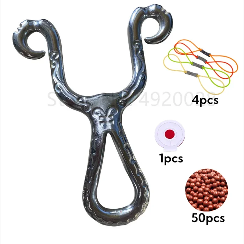 Titanium Steel Metal Slingshot with Bright Eight Shaped Leather Surface Used for Outdoor Entertainment and Hunting Slingshots