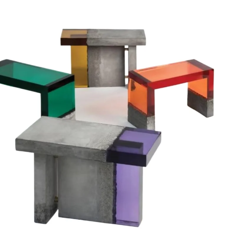 

Luxury modern tea corner center table acrylic transparent bedroom side table colorful living coffee table in the hotel
