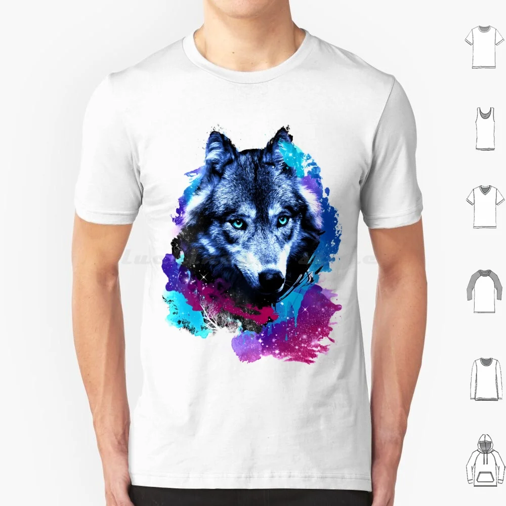 Galaxy Wolf T Shirt 6xl Cotton Cool Tee Galaxy Sky Stars Space Splatter Watercolor Watercolour Ink Pink Blue White Nature Wild