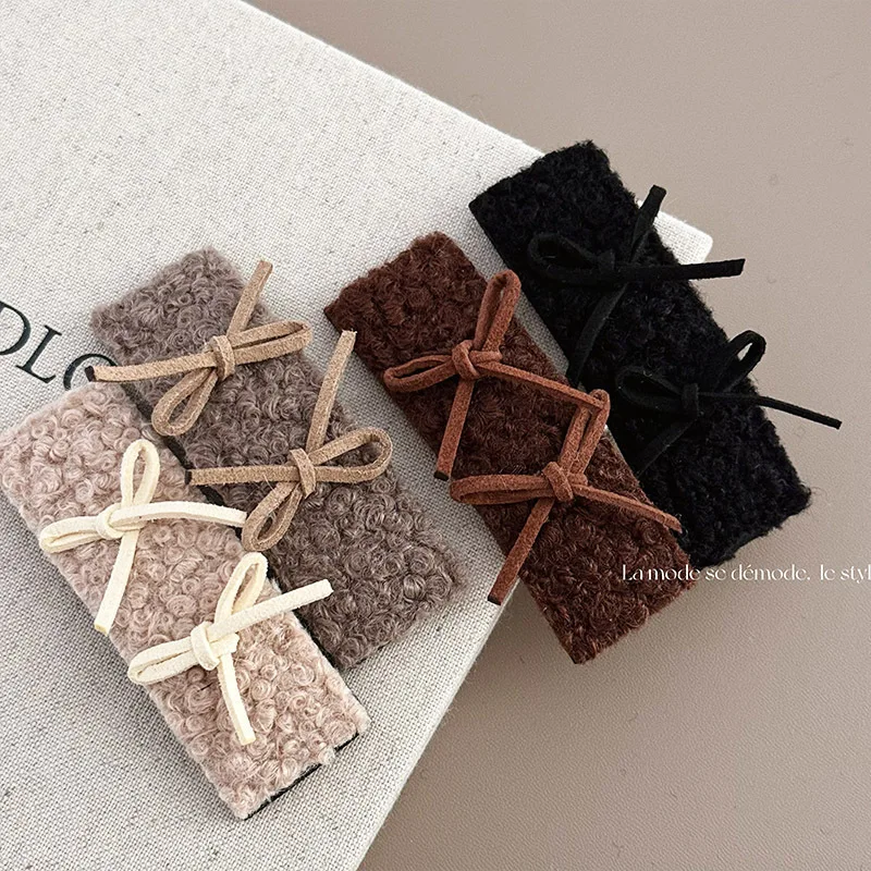 

Korean Retro Maillard Brown Lamb Hair Bow Plush Autumn/Winter Hair Clip Side Bang Clip Hair Accessories