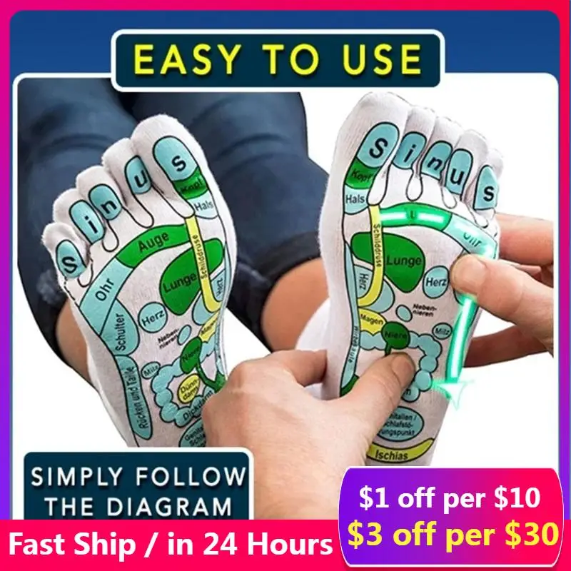 Hot Sale Acupressure Socks Physiotherapy Massage Relieve Tired Feet Reflexology Socks Foot Point Socks Full English Illustration