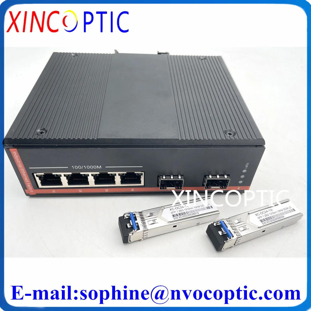 

Gigabit 2 RJ45 and 4 SFP FX Switch,4 10/100/1000M UTP +2 Ethernet Fiber with 1.25G MMF SMF Dual LC