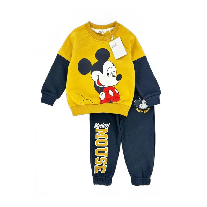 Winter Boys  girls Clothes Set Children Sports Mickey Sweatshirt Top and Pants Two Piece Suit winter fleecing Tracksuit