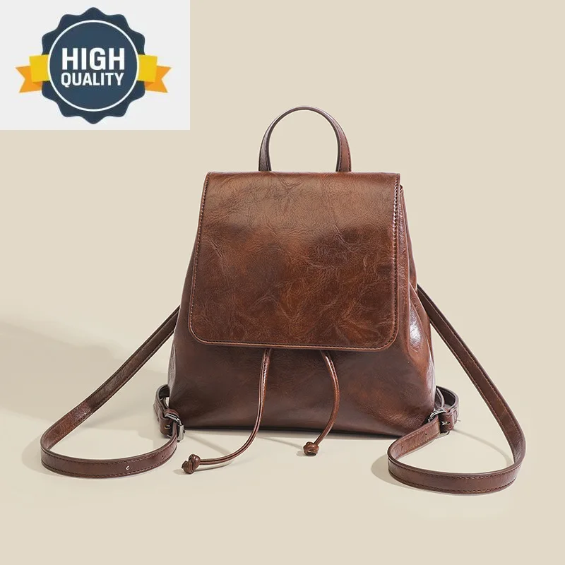 Women Retro Backpacks Drawstring Travel Bags Korean School Bag Ladies Leather Bagpack