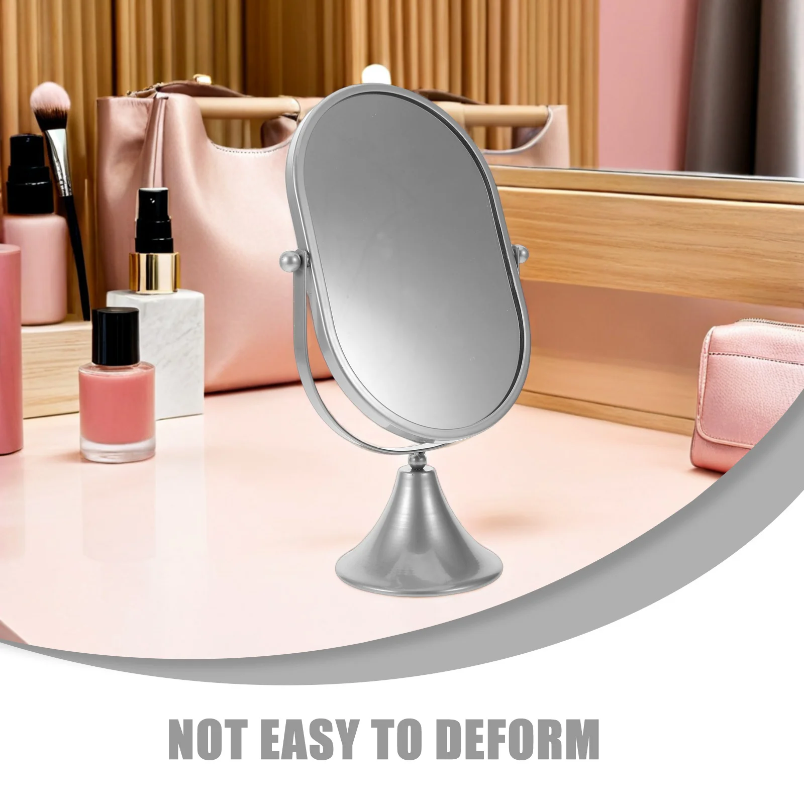 Miroir de maquillage de bureau rétro ovale sur pied, décor de Table de vanité, Construction en fer argenté pour coiffeuse, bureau décoratif