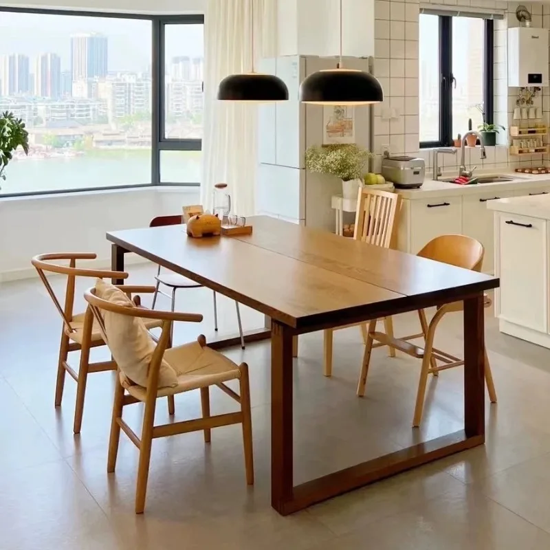 Nordic all solid wood long table household simple ash wood negotiation table Japanese log large board table