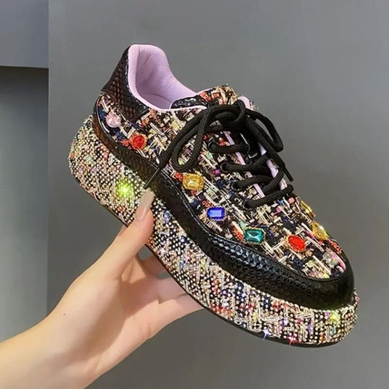 Designer Sneakers for Women 2023 New Spring Shiny Rhinestones Women\'s Vulcanize Shoes Fashion Autmn Platform Casual Shoes Female