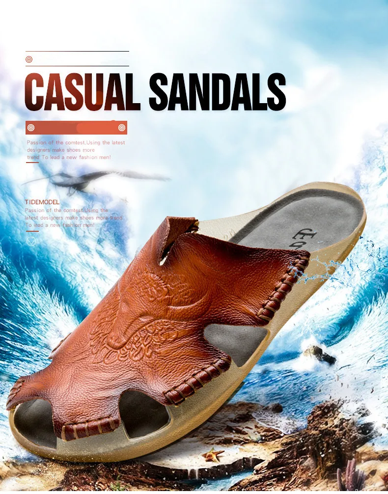 New Quality Leather Non-Slip Slippers Men Beach Sandals Comfortable Summer Shoes Men Slippers Classics Men Flip Flops