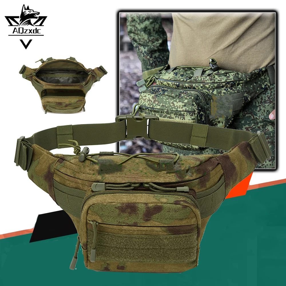 

Tactical Waist Bag Wear-Resistant Ruins Green Camouflage Camping Pack Multifunctional Cycling Cross-Body Bag for Hunting Fishing