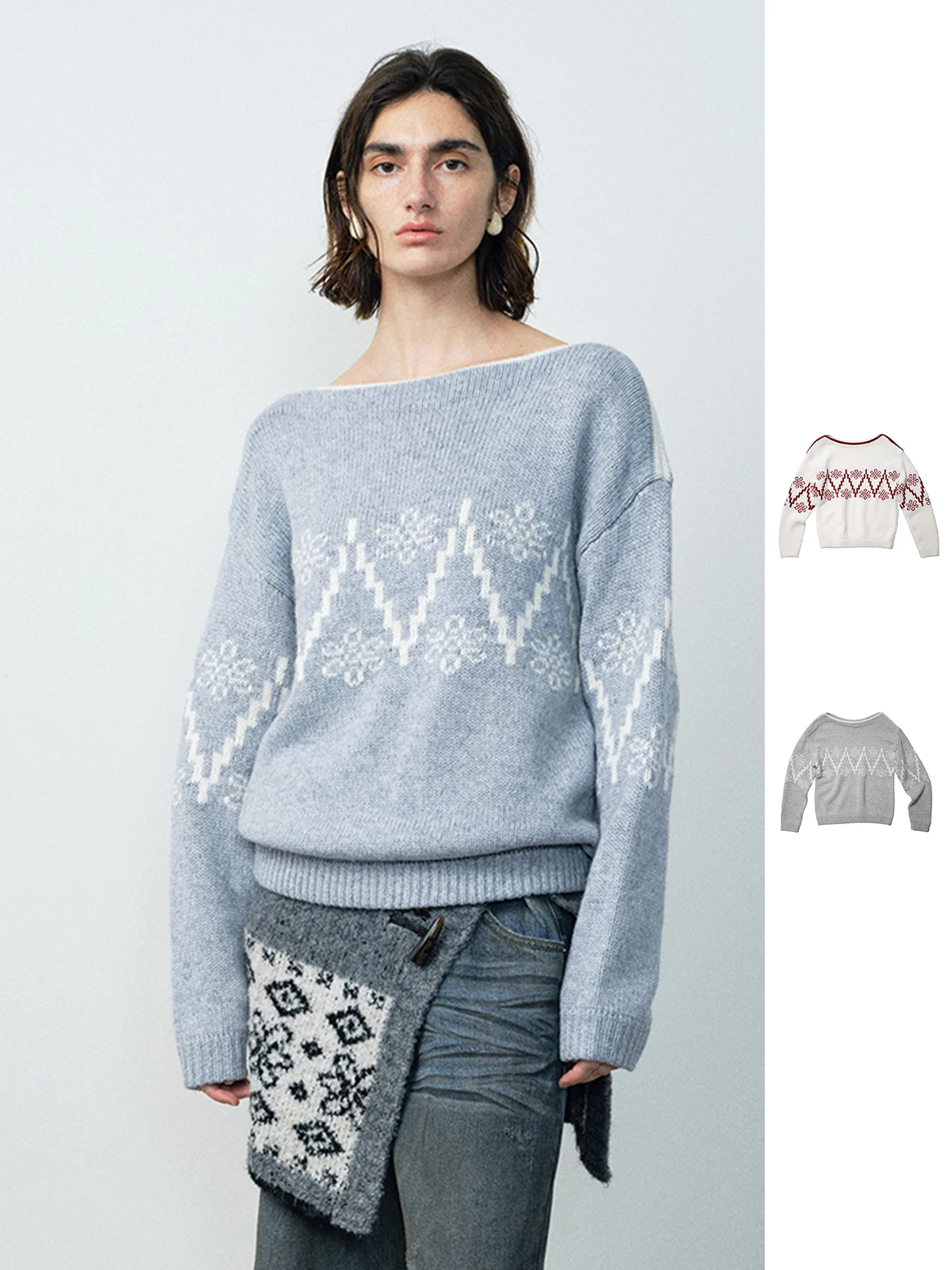 

New Manzanilla Brand Winter Daisy Embroidery One oulder Sweater GoGoBuyer Vintage Sle Women's Knitwear Long Sve Regula...