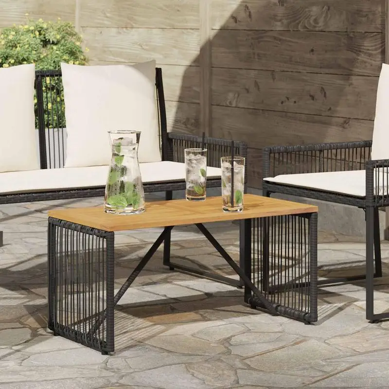 vidaXL Table de jardin en polyrotin noir et marron, table basse d'extérieur imperméable, 80 x 40 x 40 cm, mobilier de jardin moderne et durable pour cour, balcon, terrasse, patio